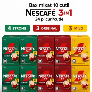Bax mixat 10 cutii NESCAFÉ 3in1, 24 plicuri/cutie – 4 Strong + 3 Original + 3 Mild - Img 3