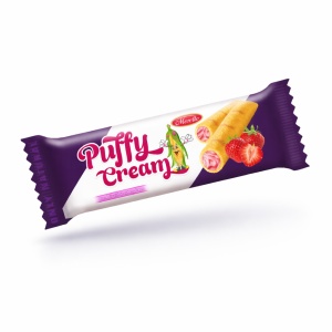 Cutie Mixtă MORELLO Puffy Cream 18g – 24 Rulouri Asortate cu Cremă (Căpșuni, Cacao și Lapte) - Img 2