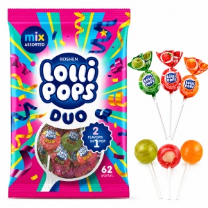 ROSHEN LolliPops Gum Fruit Mix – Acadele cu fructe și gumă 920 g, 48 buc