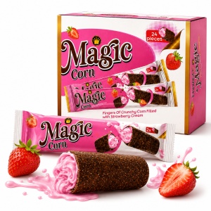 Rulouri Crocante MAGIC CORN cu Cremă de Căpșuni, 24 × 30 g/cutie