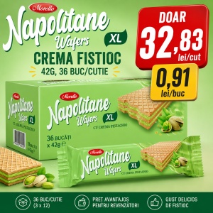 Bax Napolitane MORELLO XL cu Cremă de Fistic 42 g – 36 Buc/Cutie - Img 2
