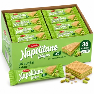Bax Napolitane MORELLO XL cu Cremă de Fistic 42 g – 36 Buc/Cutie