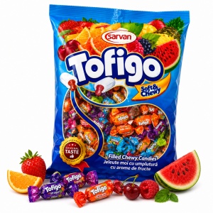 Caramele Moi TOFIGO Mix Fructe cu Umplutură, 800 g/pungă - Img 2