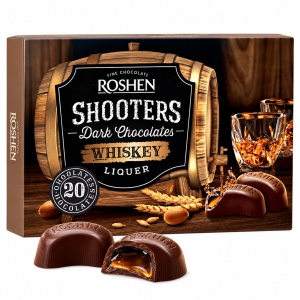 Praline de ciocolată Roshen Shooters Whiskey Liqueur, cu cremă cu whiskey, 150 g