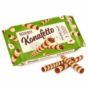 Rulouri de napolitană ROSHEN Konafetto cu cremă de alune de pădure, 140 g