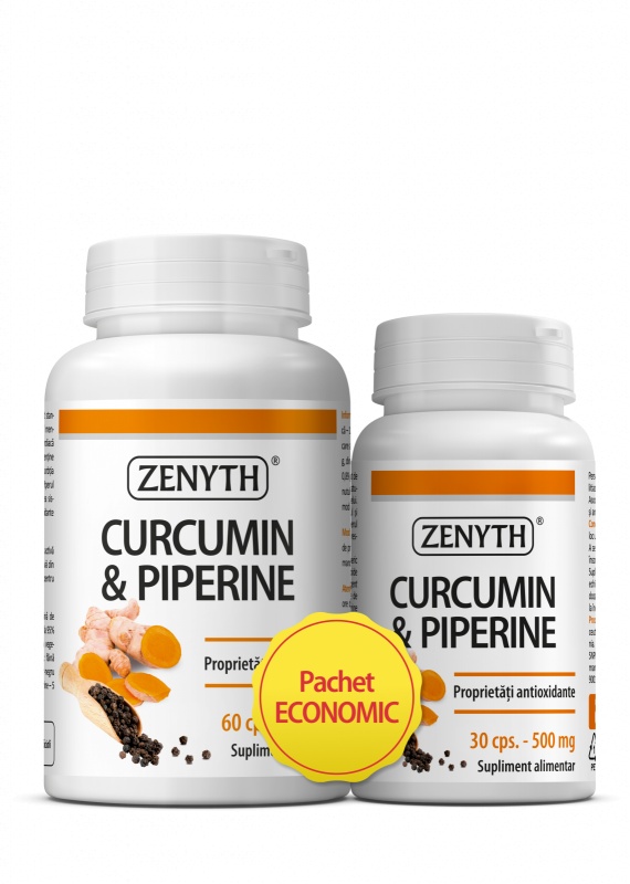 Pachet Curcumin si Piperine, 60 + 30 capsule, Zenyth Supliment alimentar 100% natural