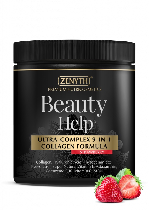 Ultra-Complex 9-in-1 Collagen Formula cu aroma de capsuni Beauty Help, 300 g, Zenyth