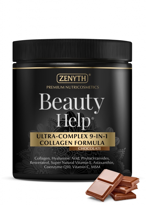 Ultra-Complex 9-in-1 Collagen Formula cu aroma de ciocolata Beauty Help, 300 g, Zenyth