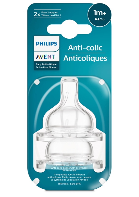 AVENT Tetina anti-colici cu debit lent, + 1 luni, 2 bucati, SCY762/02, Philips
