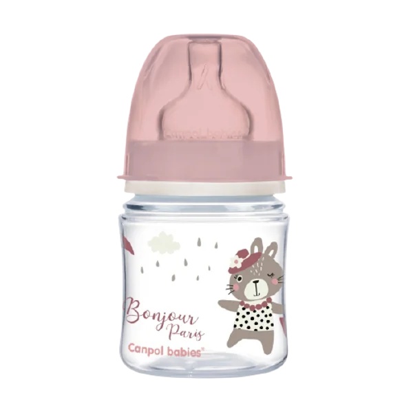 Biberon anticolic PP Bonjour gat larg roz, 120ml, 35/231, Canpol