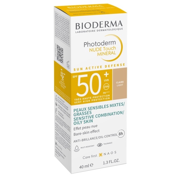 Fluid Cu Protectie Solara Spf50+ Mineral Deschis Photoderm Nude Touch, 40 Ml, Bioderma