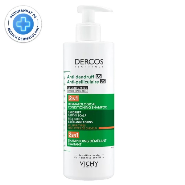 Sampon si balsam 2 in 1 anti-matreata pentru toate tipurile de par Dercos, 390 ml, Vichy