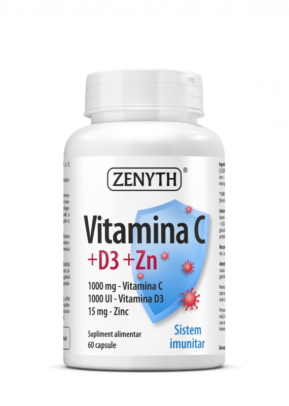 Vitamina C +D3 +Zn, 60 capsule, Zenyth