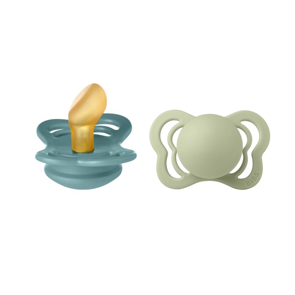 Set 2 suzete Couture Latex, tetina anatomica, 0luni+, Island Sea/Sage, 1800306, Bibs