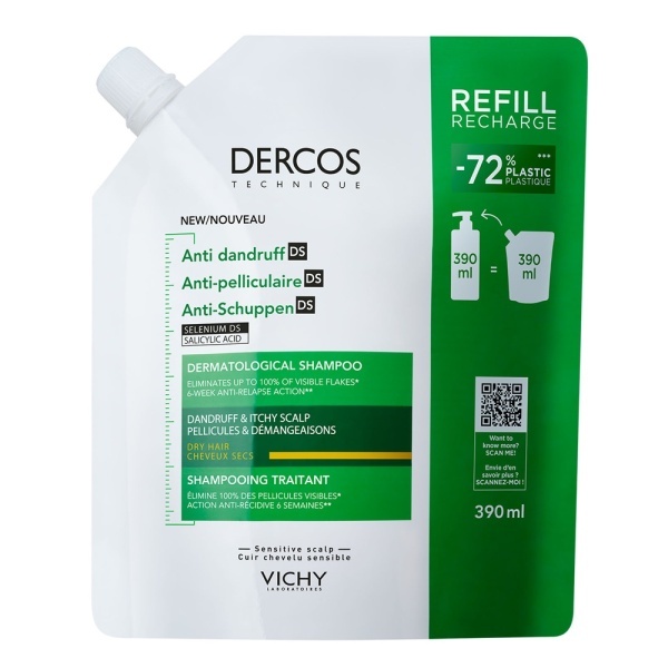 Rezerva eco sampon anti-matreata pentru par uscat Dercos, 390 ml, Vichy