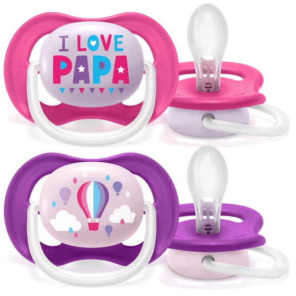 Suzete silicon Ultra Air Design Text fete 6-18luni, 2buc, SCF080/04, AVENT, Philips