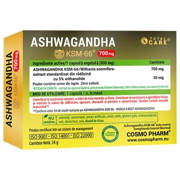 Ashwaganda KSM-66, 700 mg, 30 capsule, Cosmopharm - Img 2