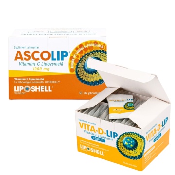 Pachet Promoțional – Vitamina C Lipozomală 1000 mg, portocala, LIPOSHELL® + Vitamina D Lipozomală 4000 IU LIPOSHELL®