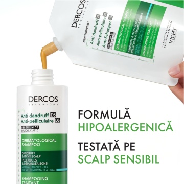 Rezerva eco sampon anti-matreata pentru par normal-gras Dercos, 390 ml, Vichy - Img 4