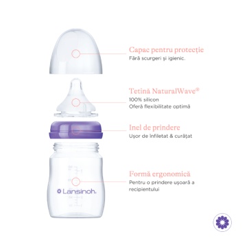 Biberon cu tetină NaturalWave Lansinoh - 160 ml - Img 2