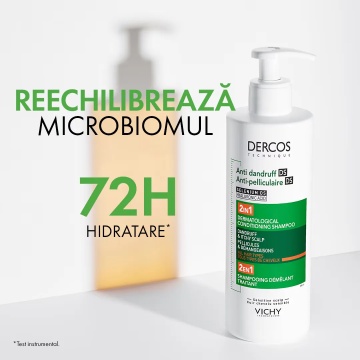 Sampon si balsam 2 in 1 anti-matreata pentru toate tipurile de par Dercos, 390 ml, Vichy - Img 2