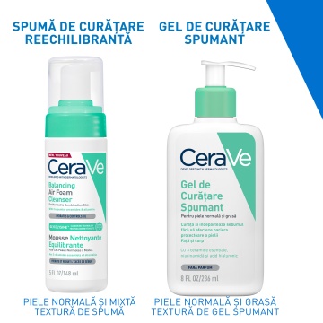 Spuma de curatare reechilibranta pentru ten normal si mixt Air Foam Cleanser, 148 ml, Cerave - Img 6