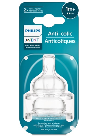 AVENT Tetina anti-colici cu debit lent, + 1 luni, 2 bucati, SCY762/02, Philips - Img 1