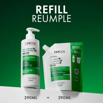 Rezerva eco sampon anti-matreata pentru par normal-gras Dercos, 390 ml, Vichy - Img 6