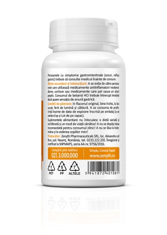 Betaine HCL si Pepsin, 60 capsule, Zenyth - Img 3