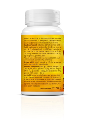 Vitamina D3 cu ulei de cocos, 5000UI, 60 capsule, Zenyth - Img 2