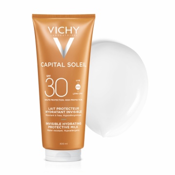 Lapte hidratant de protectie solara cu SPF 30 pentru fata si corp Capital Soleil, 300 ml, Vichy - Img 1