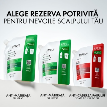 Rezerva eco sampon anti-matreata pentru par normal-gras Dercos, 390 ml, Vichy - Img 9