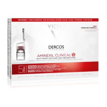 Tratament impotriva caderii parului pentru femei Aminexil Clinical 5 Dercos, 21 fiole x 6 ml, Vichy - Img 2