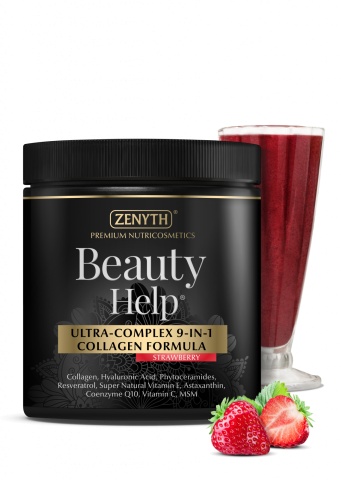 Ultra-Complex 9-in-1 Collagen Formula cu aroma de capsuni Beauty Help, 300 g, Zenyth - Img 2