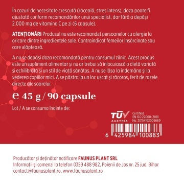 Vitamina C lipozomala cu macese, 90 capsule, Faunus Plant - Img 6