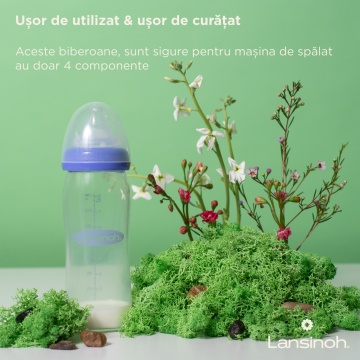 Biberon din sticla cu tetina din silicon, +3luni, 240 ml, Lansinoh - Img 6