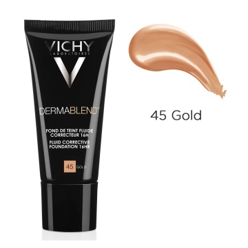 Fond de ten corector fluid rezistenta 16h ten normal sau uscat Dermablend, Nuanta 45 Gold, 30 ml, Vichy - Img 1