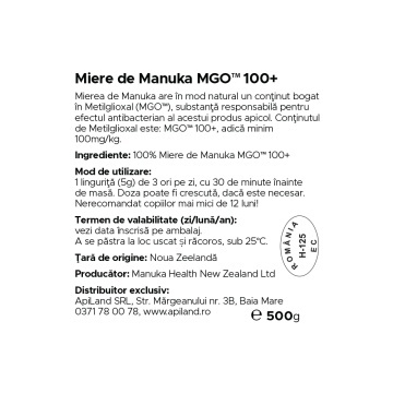 Miere de Manuka MGO 100+, 500g, Manuka Health - Img 2