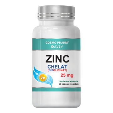 Zinc Bisglicinat (chelat), 25 mg, 60 capsule vegetale, Cosmopharm