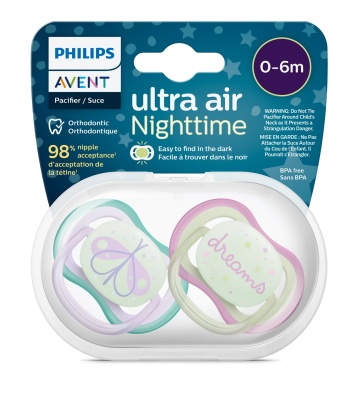 Suzete ultra air cu buton fosforescent Philips Avent, 0-6 luni, 2 bucati, SCF376/19, Philips - Img 4