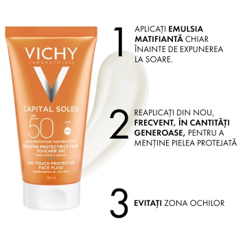Emulsie matifianta cu protectie solara SPF 50+ pentru fata Capital Soleil, 50 ml, Vichy - Img 5