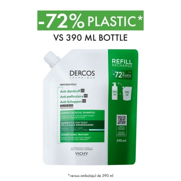 Rezerva eco sampon anti-matreata pentru par normal-gras Dercos, 390 ml, Vichy - Img 2