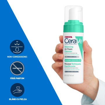 Spuma de curatare reechilibranta pentru ten normal si mixt Air Foam Cleanser, 148 ml, Cerave - Img 5