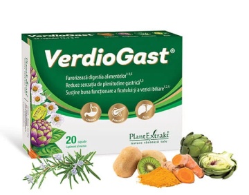 Supliment Alimentar Pentru Arsuri Gastrice Verdiogast, 20 Capsule, Plantextrakt - Img 1