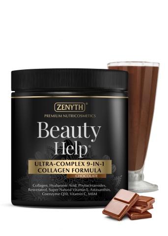 Ultra-Complex 9-in-1 Collagen Formula cu aroma de ciocolata Beauty Help, 300 g, Zenyth - Img 2