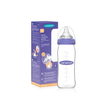 Biberon din sticla cu tetina din silicon, +3luni, 240 ml, Lansinoh - Img 1