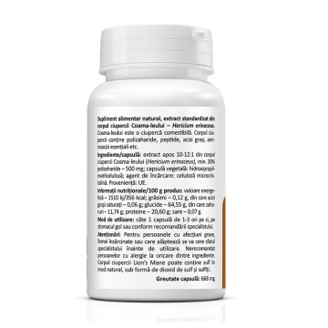 Supliment alimentar natural Lion's Mane, 60 capsule, Zenyth - Img 2