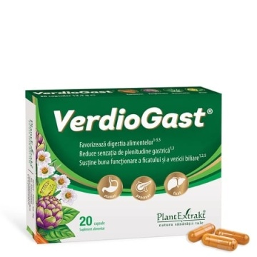 Supliment Alimentar Pentru Arsuri Gastrice Verdiogast, 20 Capsule, Plantextrakt - Img 2