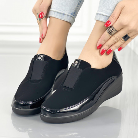 Pantofi Casual Dama cu Platforma Negri din Piele Ecologica Cerry