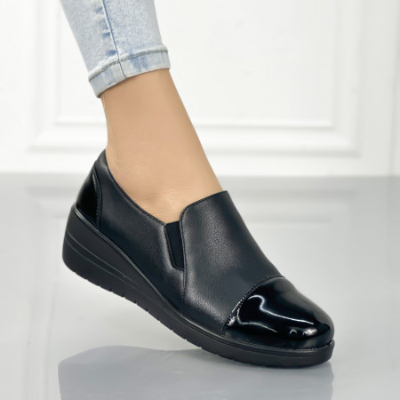 Pantofi Casual Dama cu Platforma Negri din Piele Ecologica Volya